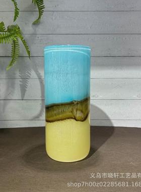 新中式双拼色直筒琉璃花瓶家居餐桌酒柜高级感摆件时尚水培插花器