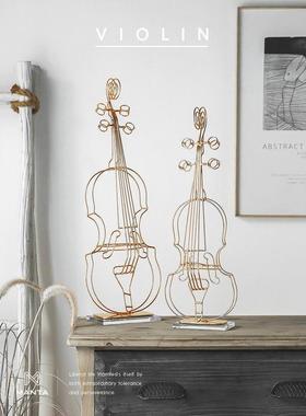 轻奢北欧风客厅摆件小提琴金属创意酒柜玄关家居装饰软装高档