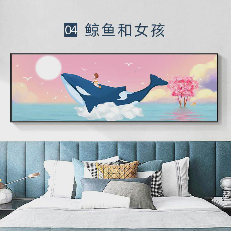 儿童房床头装饰画大男孩卧室背景墙挂画新款太空人女孩房间墙壁画