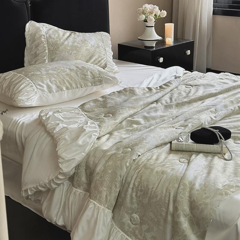 夏季新品韩式女生褶皱拼接60支兰精天丝夏凉被芯薄被子空调四件套