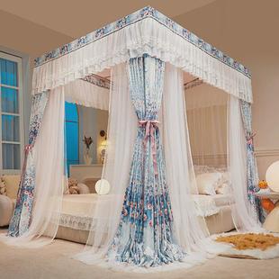 公主风床帘蚊帐遮光挡风一体式 新款 加粗双杆支架宫廷床幔带防尘顶