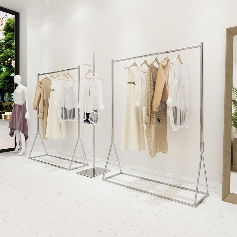 服装店挂衣架落地式不锈钢拉丝银北欧中岛货架女装店展示架陈列架
