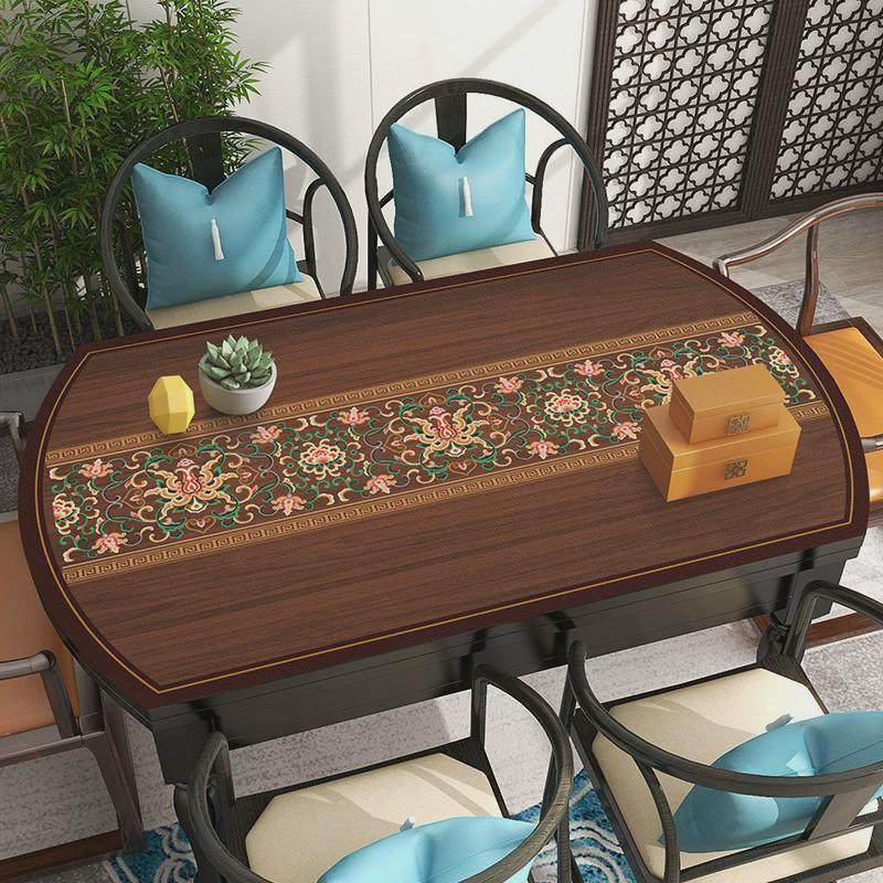 新中式长椭圆形桌垫伸缩防烫餐桌布折叠防水防油圆桌茶几皮革垫子,居家布艺,桌布,淘宝优惠券,粉丝福利购,淘宝优惠卷