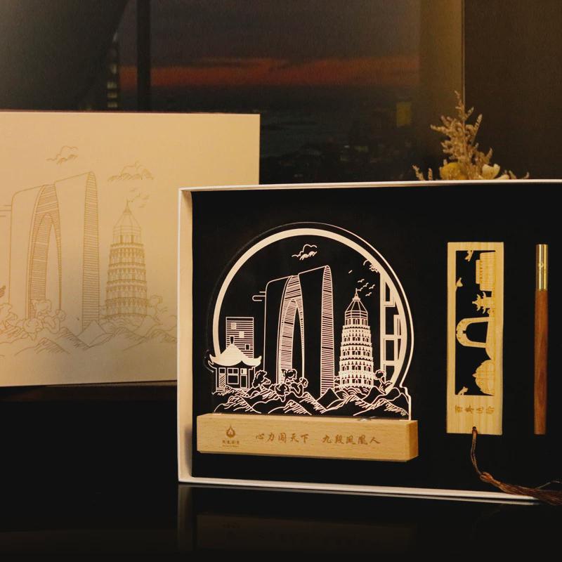 小夜灯定制3D亚克力创意企业商务礼品员工纪念品实木发光氛围摆件