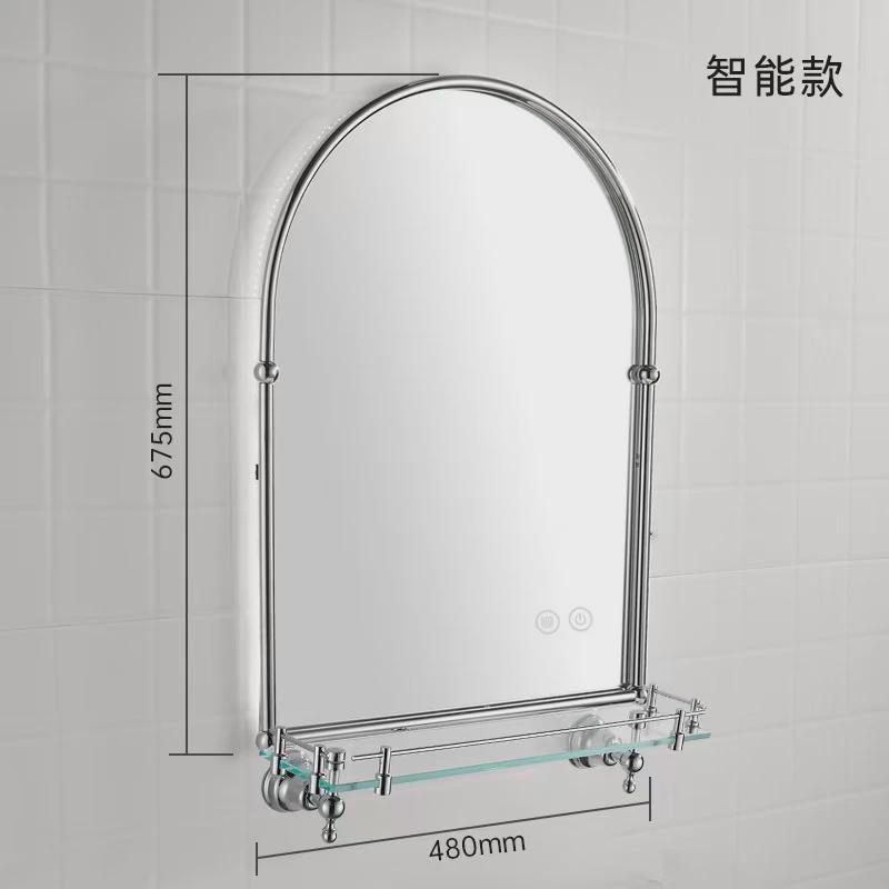 黄铜复古拱形智能浴室镜梳妆化妆镜台镜卫生间挂墙发光镜法式