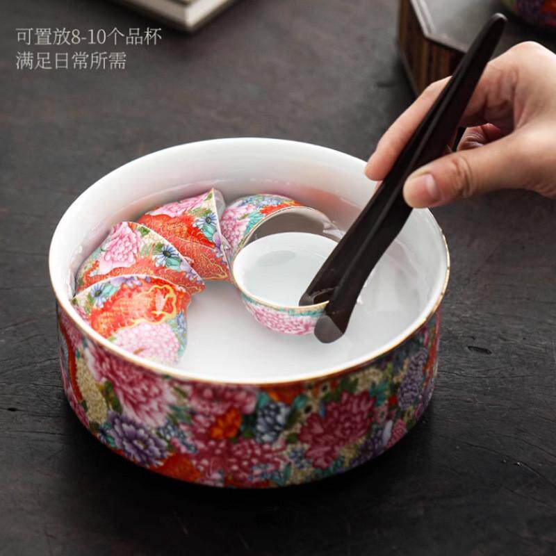珐琅彩茶洗大号茶杯洗茶碗陶瓷功夫茶具盂红龙茶缸水茶道配件笔洗