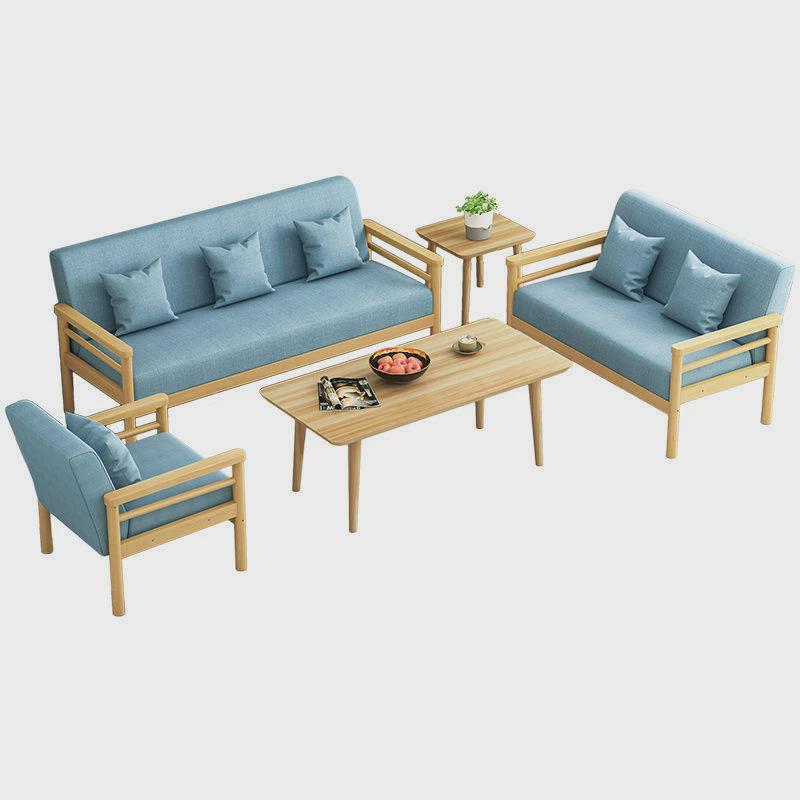 热销现代简约布艺三人位实木沙发茶几组合小户型出租房客厅简易办