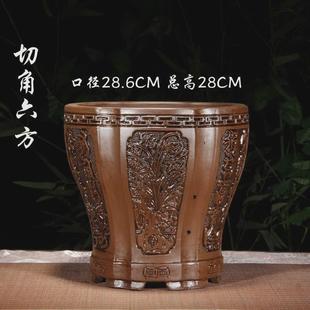 紫砂花盆陶瓷六方形仿古浮雕君子兰花盆景盆榕树梅花金弹子专用盆