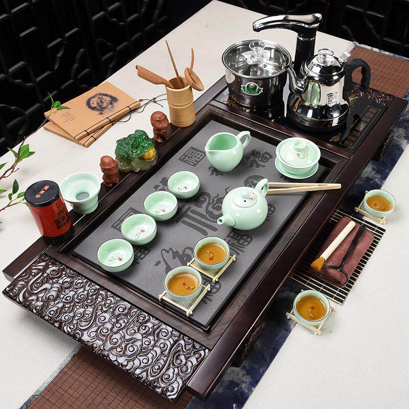 茶具套装家用整套功夫陶瓷全自动四合一家用茶台茶道紫砂实木茶盘