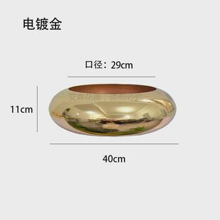 40cm口径电镀盆花盆蝴蝶兰铁艺花器金属银柳盆器仿真花新中式摆件