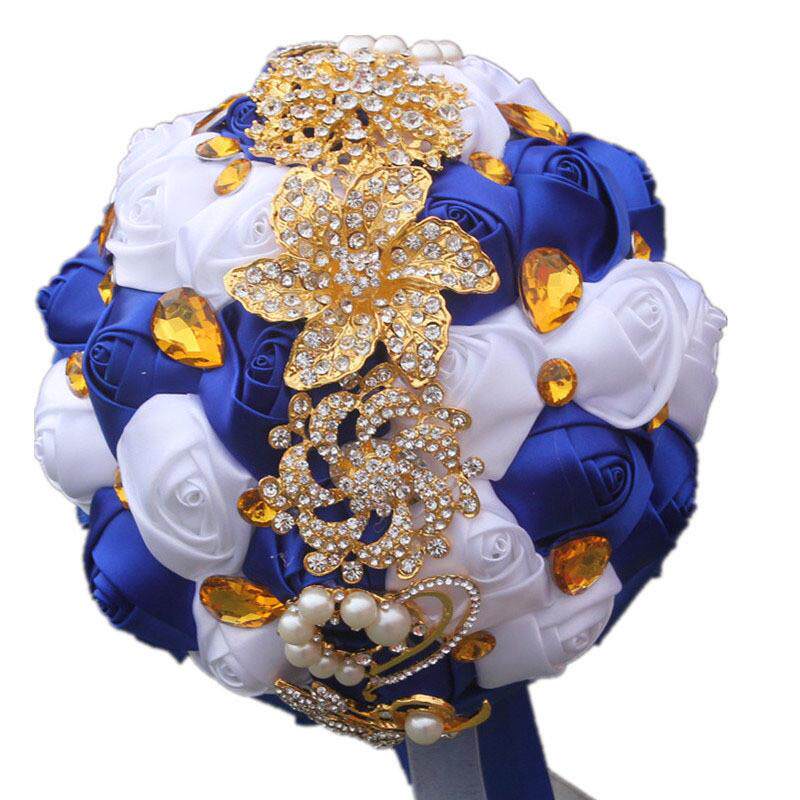 金束手捧花新品韩版浪漫新娘手捧花钻红婚庆花束金水钻花现货w227