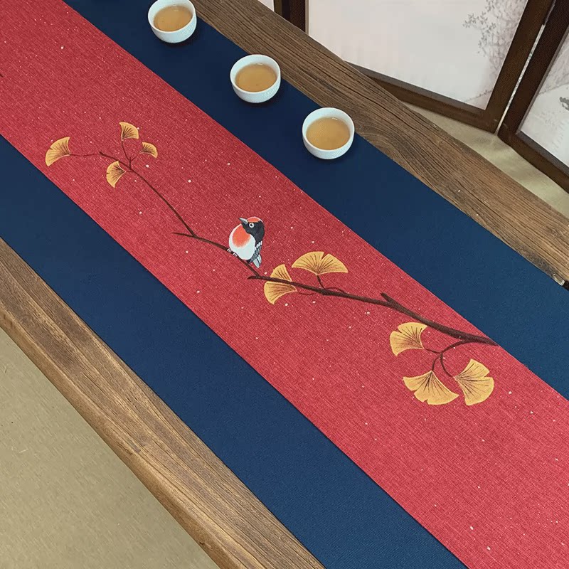 t5lp手绘防水茶旗新中式禅意桌旗茶桌布茶几茶席棉麻茶垫布艺小