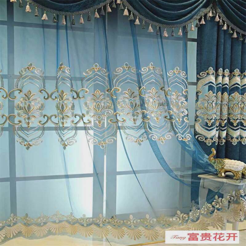 2023年新款欧式窗帘镂空绣花雪尼尔别墅款客厅书房飘窗落地窗成品