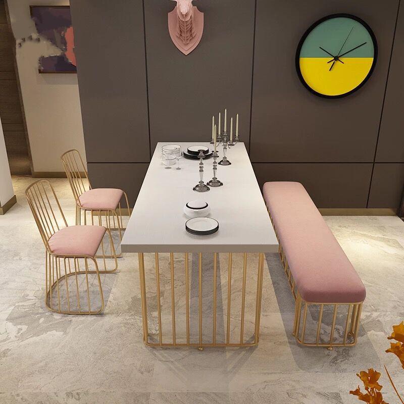 餐厅网红餐桌家用四人实木餐桌椅组合北欧简约酒店休闲铁艺沙发椅