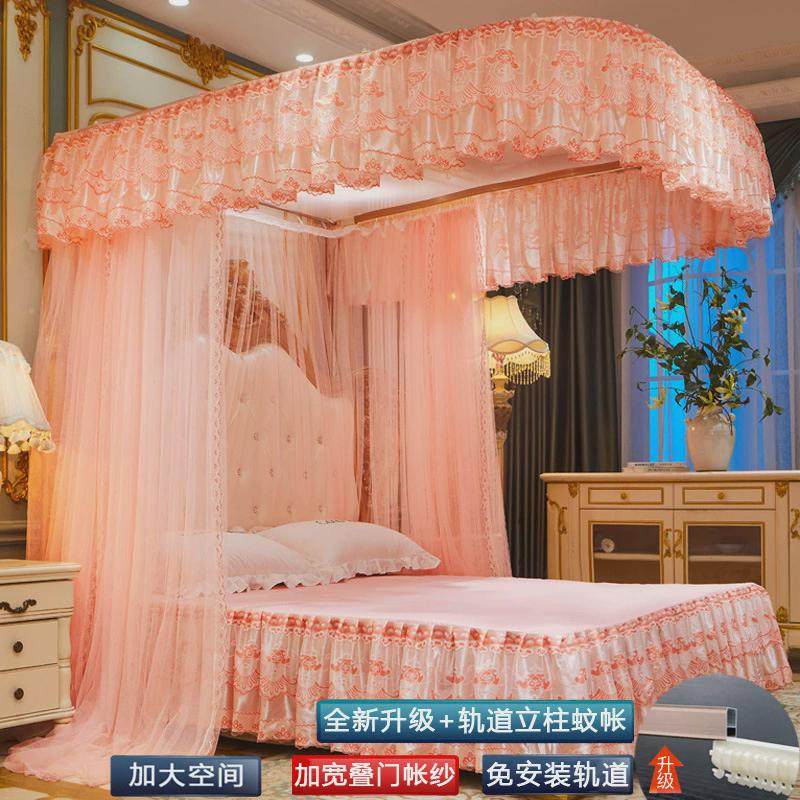 新品u型导轨滑轮蚊帐加粗不锈钢拉门轨道宫廷三开幕防蚊床幔帘子