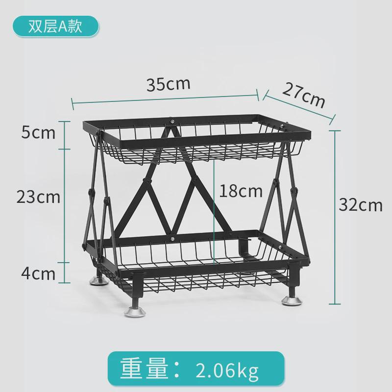 金属厨房轮子可调节果蔬收纳整理架铁艺菜篮子可折叠带多层置物架