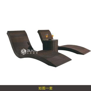 户外休闲躺床酒店庭院花园海边游泳池沙滩椅室外休闲藤编躺椅家具