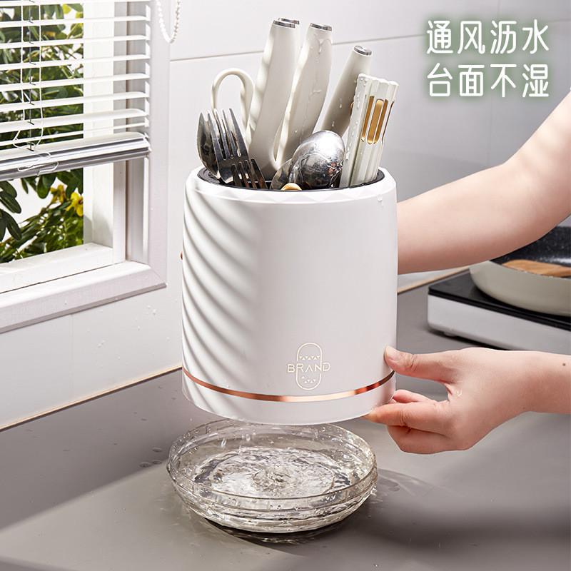 家用台面菜刀架子多功能筷子筒厨房旋转刀架置物架刀架一体收纳盒