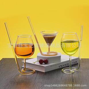 创意玻璃螺旋鸡尾酒杯旋转马天尼酒创意吸管杯长尾吸血鬼酒杯