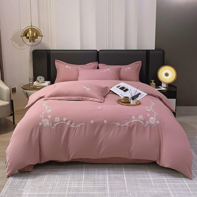 古典韵味纯色绣花长绒棉四件套床单被套床品四季通用厂家绣花款