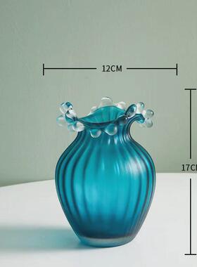 欧式创意波浪口花瓶摆件客厅插花水养玫瑰玻璃透明大肚花瓶花器