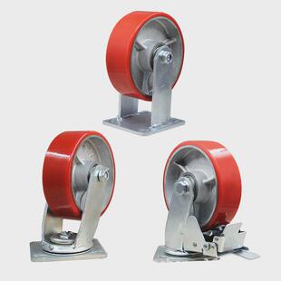 支架脚轮聚氨酯铁pu镀锌重型工业托盘脚轮设备轮子边刹冷库万向轮