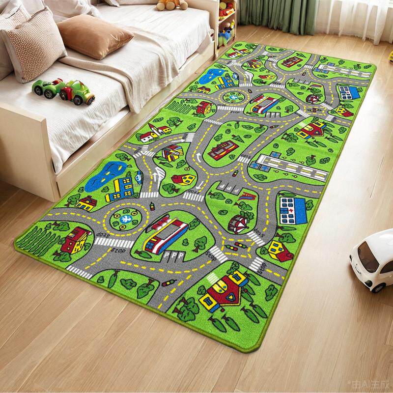 汽车游戏地毯英文版可机洗地垫绿色马路阳台飘窗家用卧室客厅车道