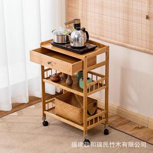 火锅店楠竹菜架子多层实木移动餐车家用厨房柜置物架美容院小推车