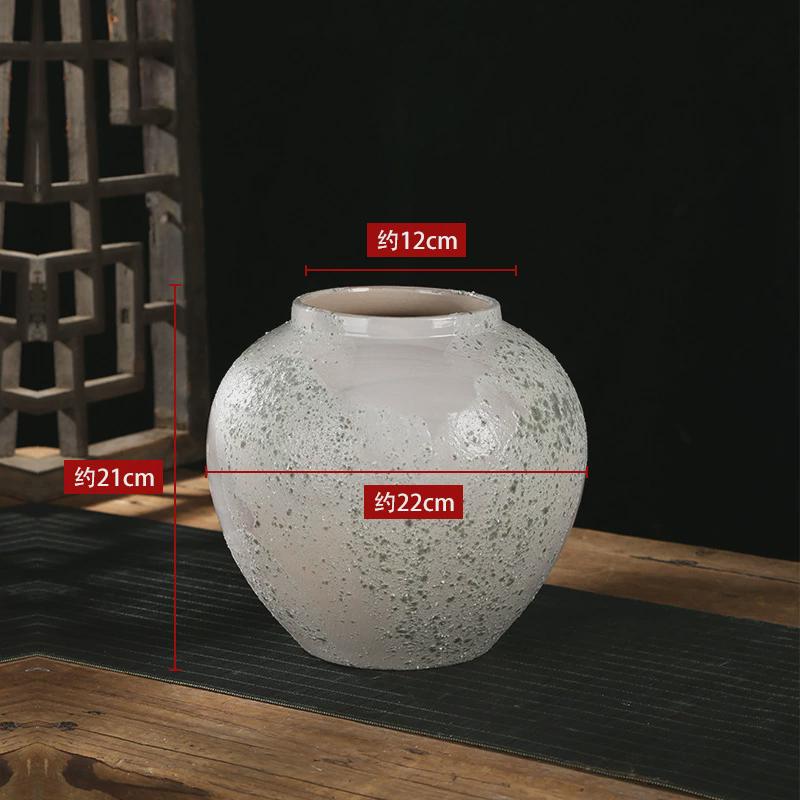 现代简约陶瓷花瓶中式摆件复古小清新瓷器手工白色粗陶罐干花插花