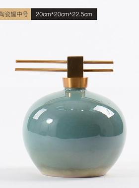 70yf新中式摆件办公室瓷罐博古架展示柜样板间酒柜陶家居软装饰品