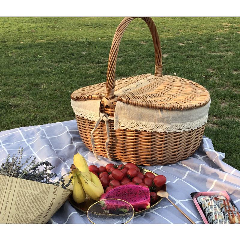 柳编竹编藤编手提篮带盖大号篮野餐篮购物篮菜篮子采摘户外收纳篮