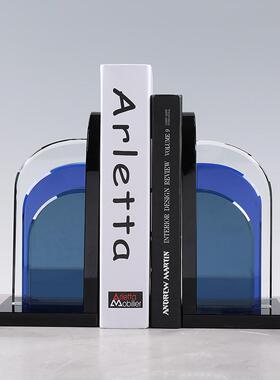 创意轻奢简约蓝色水晶不规则书挡样板房时尚现代家居书靠装饰摆件