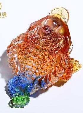 琉璃金蟾水晶汽车工作台摆件车内小饰品创意个性潮中控台玩茶蟾蜍