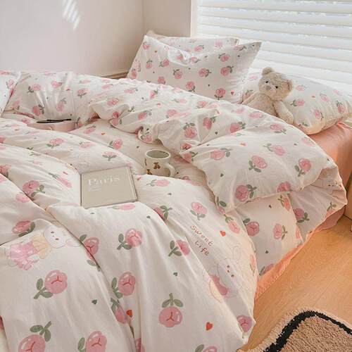 母婴双层纱水洗棉麻茶萃棉四件套ins小清新学生宿舍三件套批发