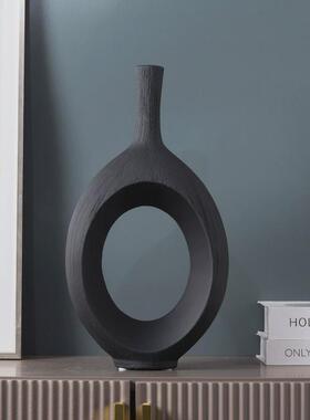 现代拉丝黑金陶瓷花瓶电视柜酒柜摆件样板房玄关酒店前台软装饰品