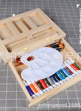安宏画箱桌面小台式画架松木制抽屉折叠画架素描写生手提式油画箱