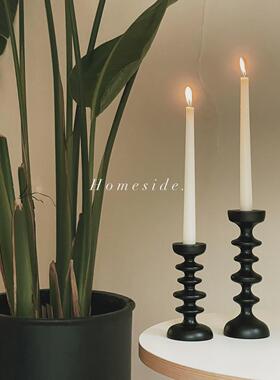 Homeside波浪烛台北欧ins黑色几何侘寂风榉木实木异形蜡烛摆件
