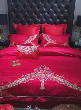 1VPR140s支长绒棉婚庆四件套大红色龙凤婚房喜被子结婚四六十件套