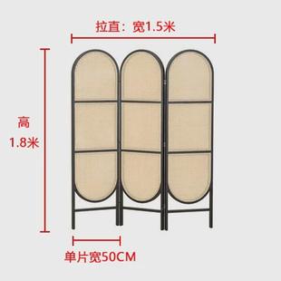 藤编屏风客厅实木办公室隔断折叠移动遮挡玄关入户轻奢创意新中式
