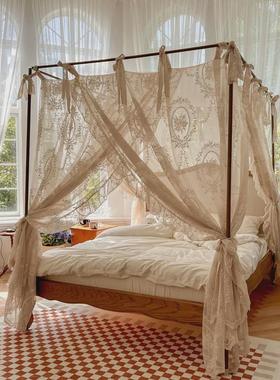 86M0新款法式蕾丝蚊帐家用三开门1.8m轻奢公主仙女风床幔落地支架