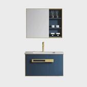 太空铝浴室柜实心洗手板现代轻奢浴室柜组合镜柜卫生间整洗漱台