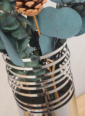 现代轻奢不锈钢魔术环花器艺术玄关家居样板房花瓶摆件简约装饰品