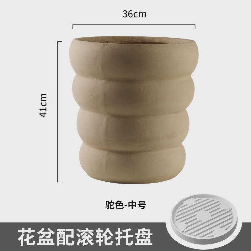 螺旋纹高款特大号镁泥花盆侘寂种树仿水泥客厅阳台龟背竹尤加利风