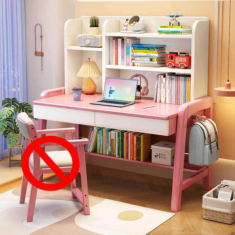 加厚全实木带书架儿童学习桌学生实木书桌小孩子可升降家用课桌椅