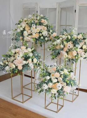 热销仿真复古花艺背景架子套装路引花球舞台几何t台路引布置装饰