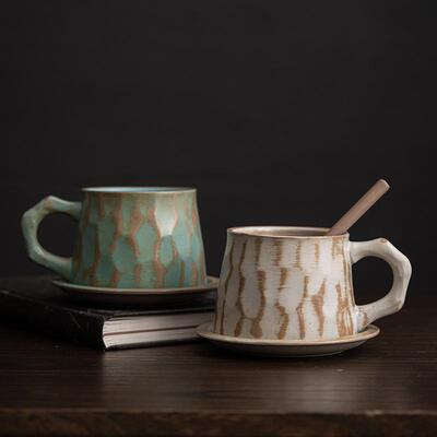 3pcs/set Chinese pottery  Ceramic coffee cup mug+dish+spoon