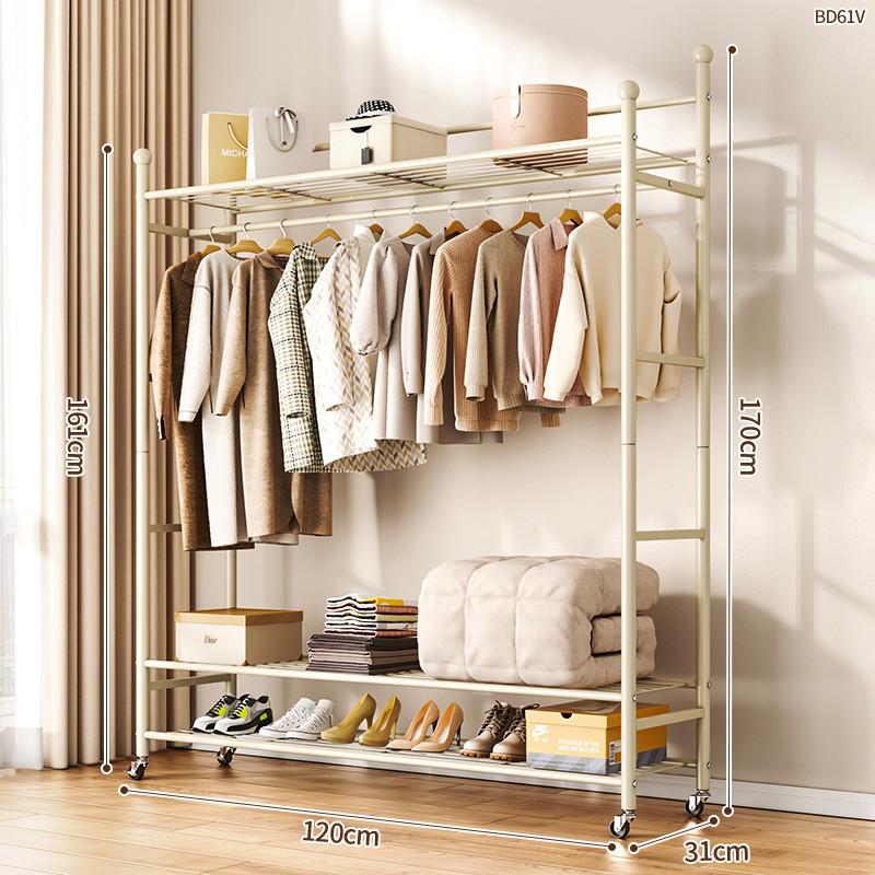 简易晾衣架落地折叠单杆室内晾衣杆家用阳台挂衣架加粗款落地卧室