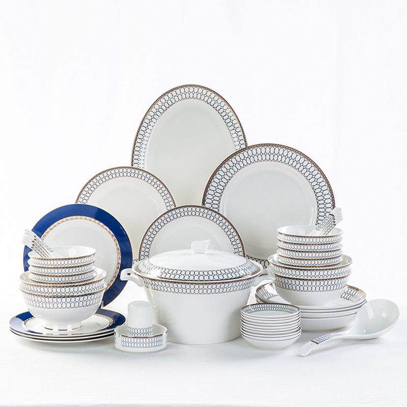 唐山骨瓷50头餐具套装欧式盘家用陶瓷碗碟金边创意节日礼品米饭碗,家装主材,台上艺术碗盆,淘宝优惠券,粉丝福利购,淘宝优惠卷