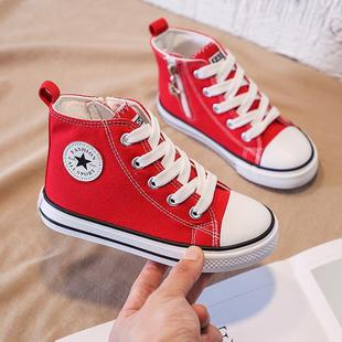 童鞋女童帆布鞋2024春秋款宝宝鞋男童女童中大童侧拉链高帮儿童鞋