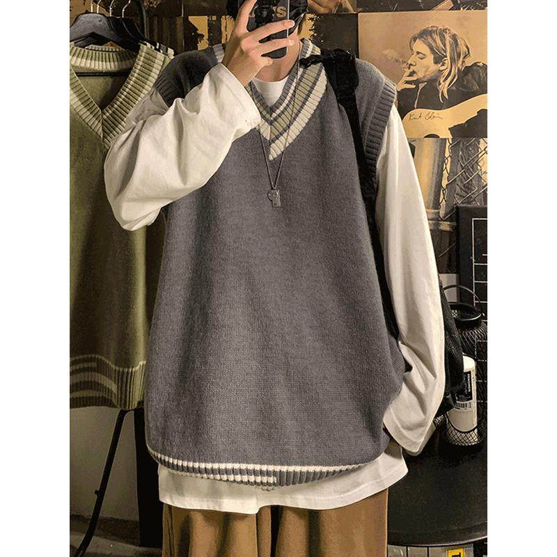 日系V领男冬季宽松外穿马甲韩版潮流情侣学院风坎肩,男装,秀禾服,淘宝优惠券,粉丝福利购,淘宝优惠卷